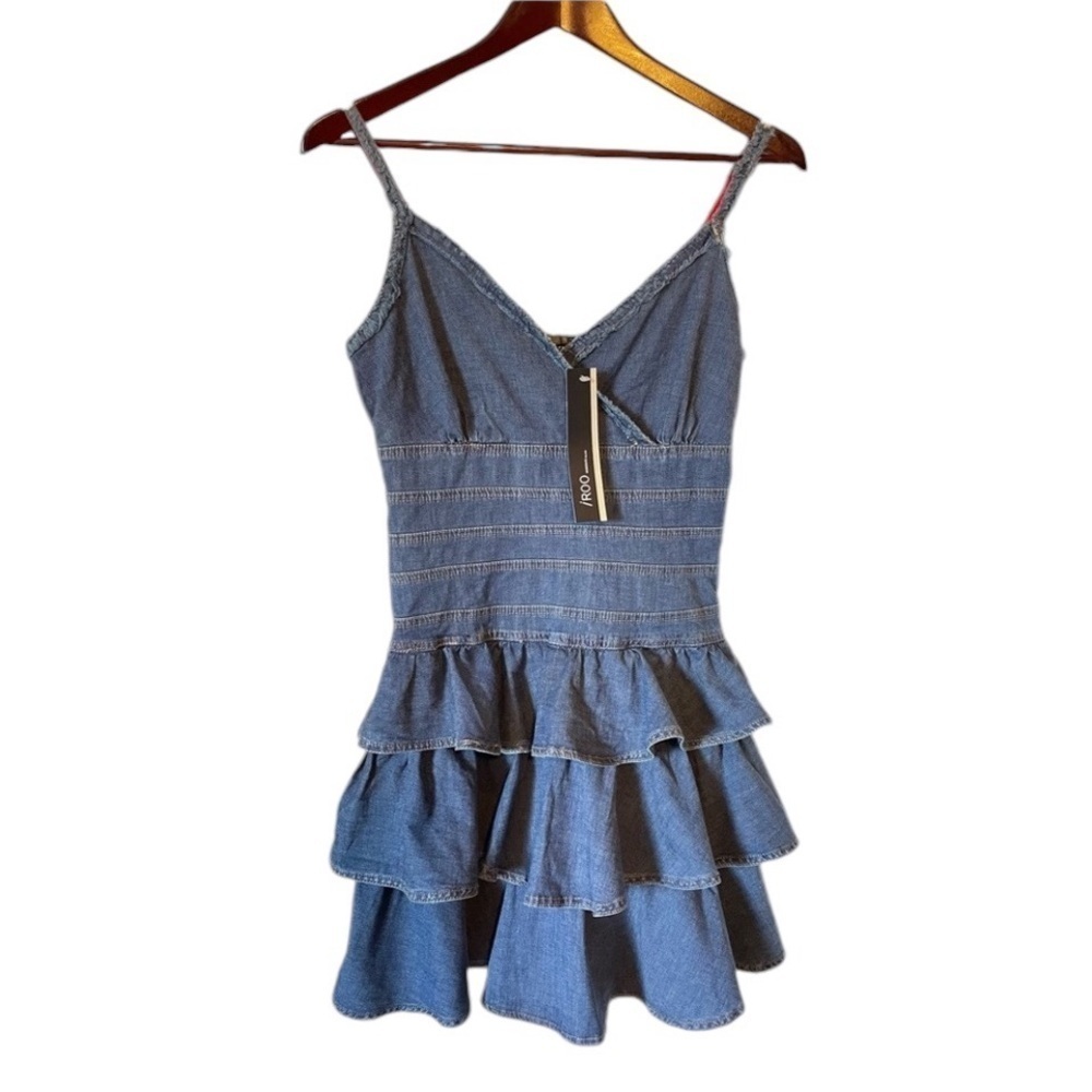 New iRoo Moderato Milano women’s denim mini summer dress with ruffles size XS